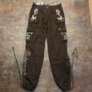 Miss Me Cargo Pants Size L Brown Rayon Drawstring